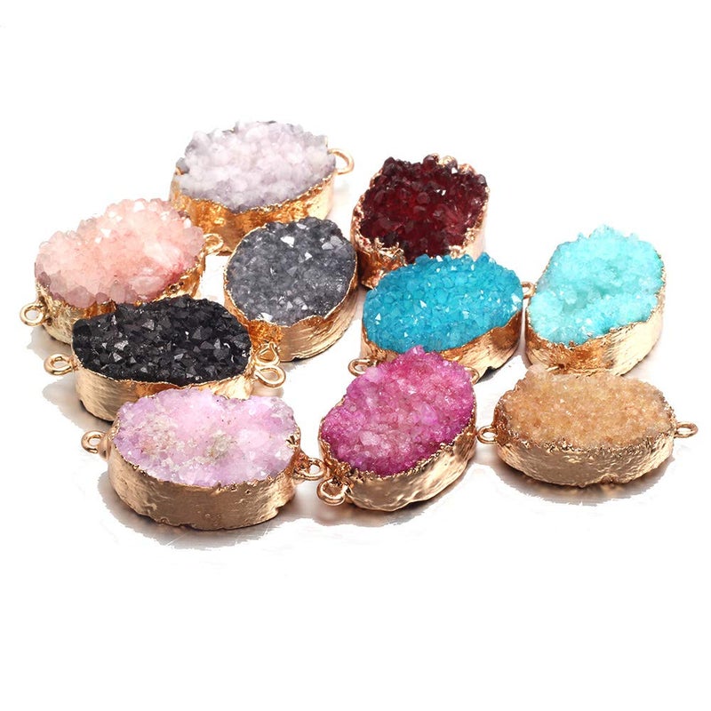 LE SKY Natural Egg Shape Druzy Agate Stone Pendant Connectors Healing Chakra Reiki Gemstone Link Charms for Jewelry Making Random 5 Pcs - Image 3